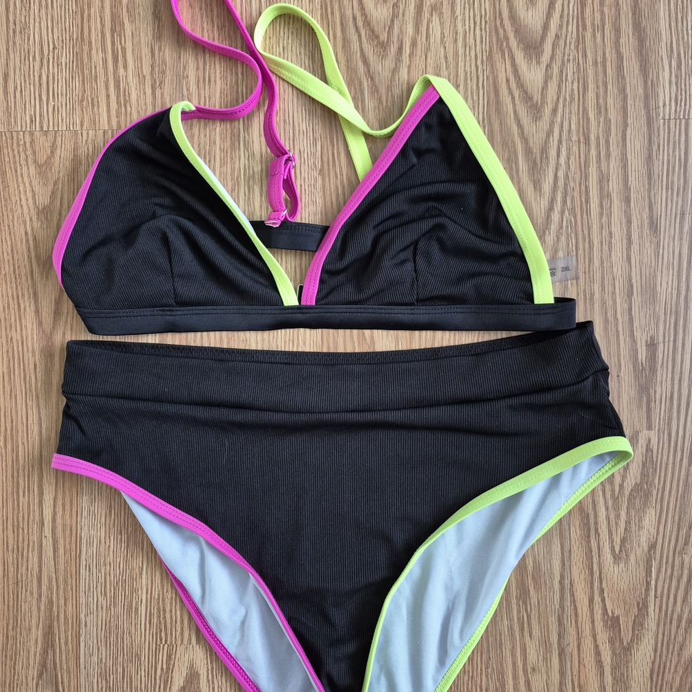 Fits Xl, Didn't Like The Way It Fit. Black and Pink Women's Bikini Set